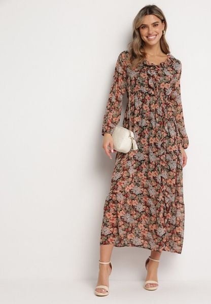 Czarno-Beżowa Sukienka Rozkloszowana w Kwiaty z Gumką w Pasie Veprime. Brązowe sukienki damskie Born2be, na imprezę, na lato, l, bez wzorów, klasyczne, bez kołnierzyka, bez ramiączek, maxi, rozkloszowane. Za 109.99 zł.