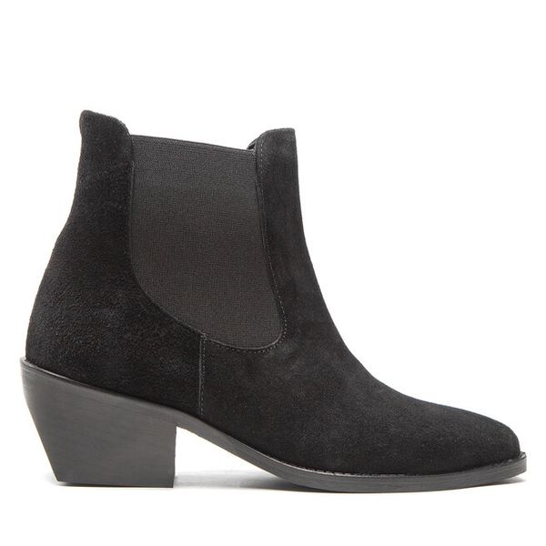 Botki Simple. Czarne botki damskie Simple, bez obcasa, na słupku, bez zapięcia. Za 449.99 zł.