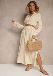 Beżowa Wiskozowa Sukienka o Rozkloszowanym Kroju z Paskiem i Rozcięciem Reirissa. Brązowe sukienki damskie Renee, na co dzień, l, bez wzorów, z wiskozy, eleganckie, bez kołnierzyka, bez ramiączek, maxi, rozkloszowane. W wyprzedaży za 127.99 zł.