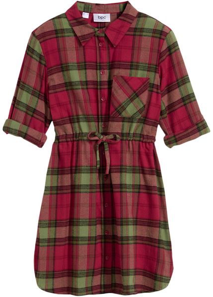 Sukienka koszulowa z flaneli. Niebieskie sukienki dziewczęce bonprix, bez wzorów, bez ramiączek. Za 99.99 zł.