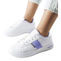 Białe sportowe buty z fioletowym akcentem Marei. Białe buty sportowe na co dzień damskie bez wzorów, na fitness i siłownię. Za 89.18 zł.