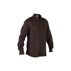 Koszula myśliwska 100. Brązowe koszule męskie SOLOGNAC, xl, bez wzorów, z bawełny, bez kołnierzyka, bez ramiączek. Za 79.99 zł.