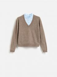 Sweter z koszulową wstawką - brązowy. Brązowe swetry klasyczne damskie Reserved, l, z dzianiny, bez kołnierzyka. Za 129.99 zł.