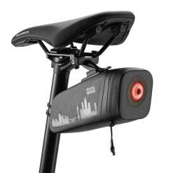 Torba rowerowa podsiodłowa z lampką. Czarne torebki klasyczne damskie ROCKBROS, bez wzorów, z materiału, bez dodatków. Za 247.99 zł.