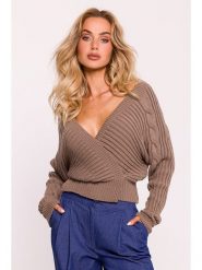 Made of emotion Sweter w kolorze szarobrązowym rozmiar: onesize. Brązowe swetry klasyczne damskie Made Of Emotion, prążkowane, bez kołnierzyka. Za 166.84 zł.