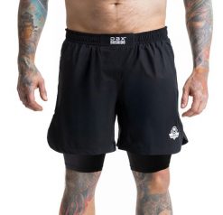 Spodenki Shorty MMA z leginsami czarne DBX Bushido. Czarne szorty męskie DBX BUSHIDO, z materiału, bez kołnierzyka. Za 159.99 zł.