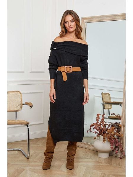 Joséfine Sukienka dzianinowa "Davy" w kolorze czarnym rozmiar: L. Czarne sukienki damskie Joséfine, l, bez wzorów, z dzianiny, bez kołnierzyka, bez ramiączek, maxi. Za 152.99 zł.