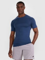 4F Koszulka treningowa bezszwowa męska - granatowa S/M. Niebieskie t-shirty sportowe męskie 4f, m, z materiału, bez ramiączek, na fitness i siłownię. Za 129.99 zł.