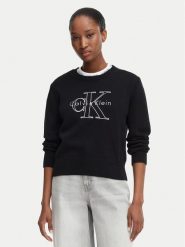 Calvin Klein Jeans Sweter LV047G322G Czarny Regular Fit. Czarne swetry klasyczne damskie Calvin Klein Jeans, l, z bawełny, bez kołnierzyka. Za 449.99 zł.
