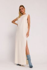 Długa bawełniana sukienka maxi śmietankowa. Sukienki damskie MOE, na lato, s, bez wzorów, z bawełny, bez kołnierzyka, bez ramiączek, maxi. Za 319.00 zł.