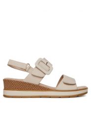Caprice Sandały 9-28753-42 Biały. Białe sandały damskie Caprice, bez wzorów, z nubiku, bez obcasa, na koturnie. Za 229.99 zł.