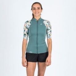Top anty-UV do snorkelingu damski Subea Yulex100 1,5 mm Awake krótki rękaw. Zielone topy damskie SUBEA, m, bez wzorów, z kauczuku, bez kołnierzyka. Za 119.99 zł.