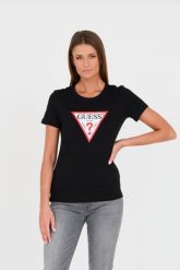 GUESS Czarny t-shirt Original Tee. Czarne t-shirty damskie Guess, s, z aplikacjami, bez kołnierzyka. W wyprzedaży za 89.99 zł.
