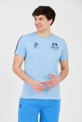 LA MARTINA Błękitny t-shirt Jersey. Niebieskie t-shirty męskie La Martina, m, bez wzorów, z jersey, bez kołnierzyka. W wyprzedaży za 269.99 zł.