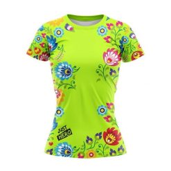 Koszulka do biegania Och Zielony Folk damska krótki rękaw. Zielone bluzki damskie JUST HERO, bez wzorów, sportowe, bez kołnierzyka, bez ramiączek. Za 129.00 zł.