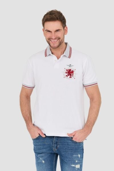 AERONAUTICA MILITARE Biała męska koszulka Polo M.C., Rozmiar L. Białe koszulki polo męskie AERONAUTICA MILITARE, l, bez wzorów, bez ramiączek. W wyprzedaży za 256.99 zł.