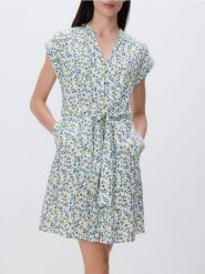 Wzorzysta sukienka mini - wielobarwny. Sukienki damskie Reserved, na co dzień, l, bez wzorów, z bawełny, bez kołnierzyka, bez ramiączek, mini, proste. Za 139.99 zł.