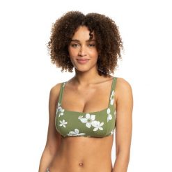 Góra od stroju kąpielowego ROXY Retro. Zielone bikini damskie Roxy, bez wzorów. Za 89.99 zł.