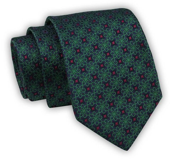 Krawat Alties (7 cm) - Zielony w Geometryczny Wzór. Zielone krawaty i muchy męskie Alties, bez wzorów, z tkaniny, eleganckie. Za 55.00 zł.