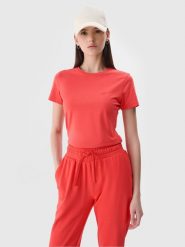 4F T-shirt slim gładki damski - czerwony XXL. Czerwone t-shirty damskie 4f, xs, bez wzorów, z bawełny, bez kołnierzyka. Za 39.99 zł.