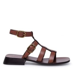Sandały GINO ROSSI. Brązowe sandały damskie Gino Rossi, bez wzorów, bez obcasa, na płaskiej podeszwie. Za 187.99 zł.