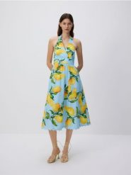 Sukienka z dekoltem halter - wielobarwny. Sukienki damskie Reserved, l, bez wzorów, z bawełny, bez kołnierzyka, bez ramiączek. Za 199.99 zł.