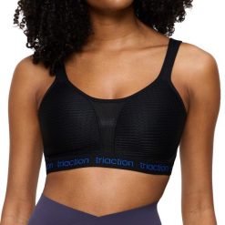 Stanik do biegania Energy Lite z wysokim poziomem podtrzymywania. Czarne biustonosze TRIACTION, bez wzorów, z elastanu. Za 260.50 zł.