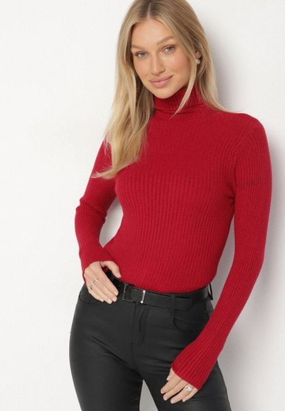 Bordowy Golf Oranya. Czerwone golfy damskie Born2be, l, bez wzorów, z dzianiny, bez ramiączek. Za 34.99 zł.