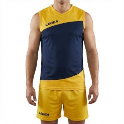 Zestaw piłkarski Romagna 100% poliester żółto-niebieski. Niebieskie szorty męskie Legea, bez wzorów, z bawełny, sportowe. Za 184.00 zł.