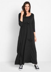 Sukienka shirtowa, rękawy 3/4. Czarne sukienki damskie bonprix, bez wzorów, bez kołnierzyka, bez ramiączek, maxi. Za 144.99 zł.