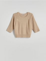 Gładki sweter - beżowy. Brązowe swetry klasyczne damskie Reserved, l, z dzianiny, bez kołnierzyka. W wyprzedaży za 39.99 zł.
