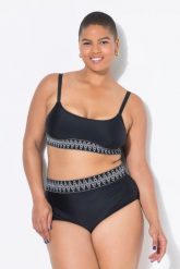 Damskie Figi od bikini wysoki stan pas z haftem. Czarne bikini damskie Ulla Popken, bez wzorów, plus size. Za 101.99 zł.