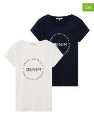 TOM TAILOR Denim Koszulki (2 szt.) w kolorze granatowym i białym rozmiar: L. Białe t-shirty damskie Tom Tailor Denim, l, bez wzorów, z bawełny, bez kołnierzyka. Za 61.46 zł.