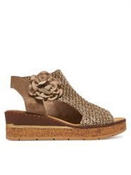 Rieker Sandały 63791-60 Brązowy. Brązowe sandały damskie Rieker, bez wzorów, z materiału, bez obcasa, na koturnie. Za 359.99 zł.