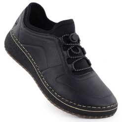 Skórzane półbuty damskie na podwyższeniu czarne Rieker 50960-00. Czarne półbuty damskie Rieker, bez wzorów, ze skóry, bez obcasa. Za 349.00 zł.