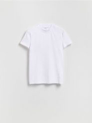Bawełniany t-shirt slim fit - biały. Białe t-shirty męskie Reserved, l, bez wzorów, z bawełny, bez kołnierzyka. Za 59.99 zł.