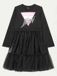 Guess Sukienka codzienna J4YK06 KB8R0 Czarny Regular Fit. Czarne sukienki dziewczęce Guess, z aplikacjami, z bawełny, bez ramiączek. Za 209.99 zł.