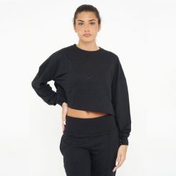 Krótka sportowa bawełniana bluza F ESSENCE czarna. Czarne bluzy sportowe damskie Legea, l, bez wzorów, z bawełny, bez ramiączek, długie, bez kaptura. Za 92.00 zł.