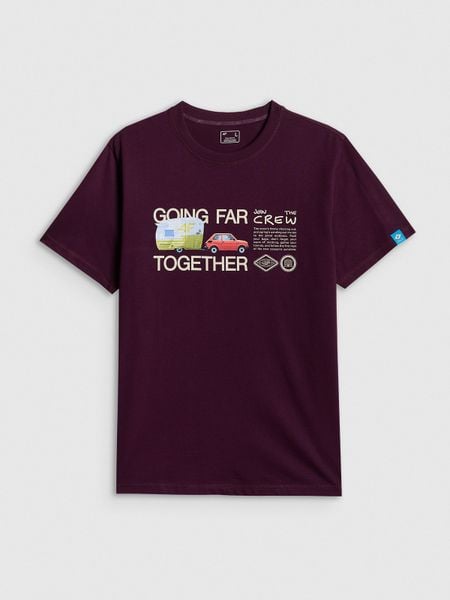 4F T-shirt regular z nadrukiem męski - fioletowy S. Fioletowe t-shirty męskie 4f, m, bez wzorów, z bawełny, bez kołnierzyka. Za 79.99 zł.