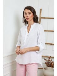 Joséfine Lniana bluzka w kolorze białym rozmiar: L. Białe bluzki damskie Joséfine, l, bez wzorów, ze lnu, bez kołnierzyka, bez ramiączek. Za 223.99 zł.