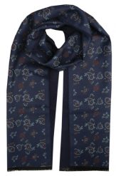 Elegancki Szalik Bawełniany - Alties - Granatowy, Wzór Paisley. Niebieskie szaliki męskie Alties, na zimę, bez wzorów, z bawełny. Za 99.00 zł.