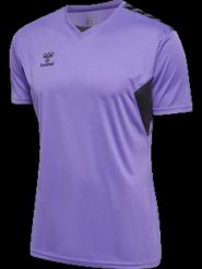 Hummel T-shirt hmlAUTHENTIC PL JERSEY S/S z poliestru – DAHLIA PURPLE/ASPHALT. Fioletowe kurtki męskie HUMMEL, m, bez wzorów, z jersey, bez kołnierzyka. Za 124.47 zł.