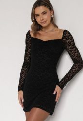 Czarna Koronkowa Sukienka o Dopasowanym Kroju z Kwadratowym Dekoltem Tiwedesa. Czarne sukienki damskie Born2be, na imprezę, l, bez wzorów, z koronki, eleganckie, bez kołnierzyka, bez ramiączek, dopasowane. Za 149.99 zł.