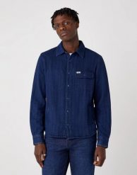 MĘSKA KOSZULA JEANSOWA WRANGLER LS OVERSHIRT DARK INDIGO W5J8N3X1E 112130194. Niebieskie koszule męskie Wrangler, m, bez wzorów, z jeansu, bez kołnierzyka, bez ramiączek. Za 149.99 zł.
