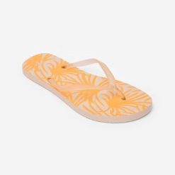 Japonki damskie Decathlon 120 Palmer. Brązowe klapki damskie Decathlon, bez wzorów, z materiału, bez obcasa, na płaskiej podeszwie. Za 24.99 zł.