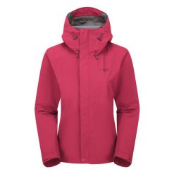 Kurtka przeciwdeszczowa damska Rab Women's Downpour Jacket z kapturem. Czerwone kurtki przeciwdeszczowe damskie RAB, m, z kapturem. Za 499.99 zł.