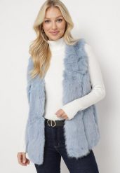 Jasnoniebieska Kamizelka Futrzana z Wstawkami z Ekoskóry Batliewa. Niebieskie kamizelki damskie Born2be, l, z futra. Za 189.99 zł.