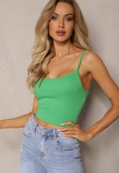 Zielony Top z Regulowanymi Ramiączkami i Prążkami Wilhelma. Zielone topy damskie Renee, l, bez wzorów, z materiału, bez kołnierzyka. Za 14.99 zł.