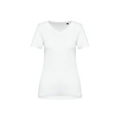 Damska koszulka suprima v-neck Kariban Premium. Białe bluzki damskie KARIBAN, bez wzorów, z bawełny, bez kołnierzyka. Za 109.00 zł.