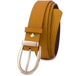 Pasek skórzany BELTIMORE r.95-110 cm D94 żółty. Żółte paski damskie bez wzorów. Za 46.19 zł.